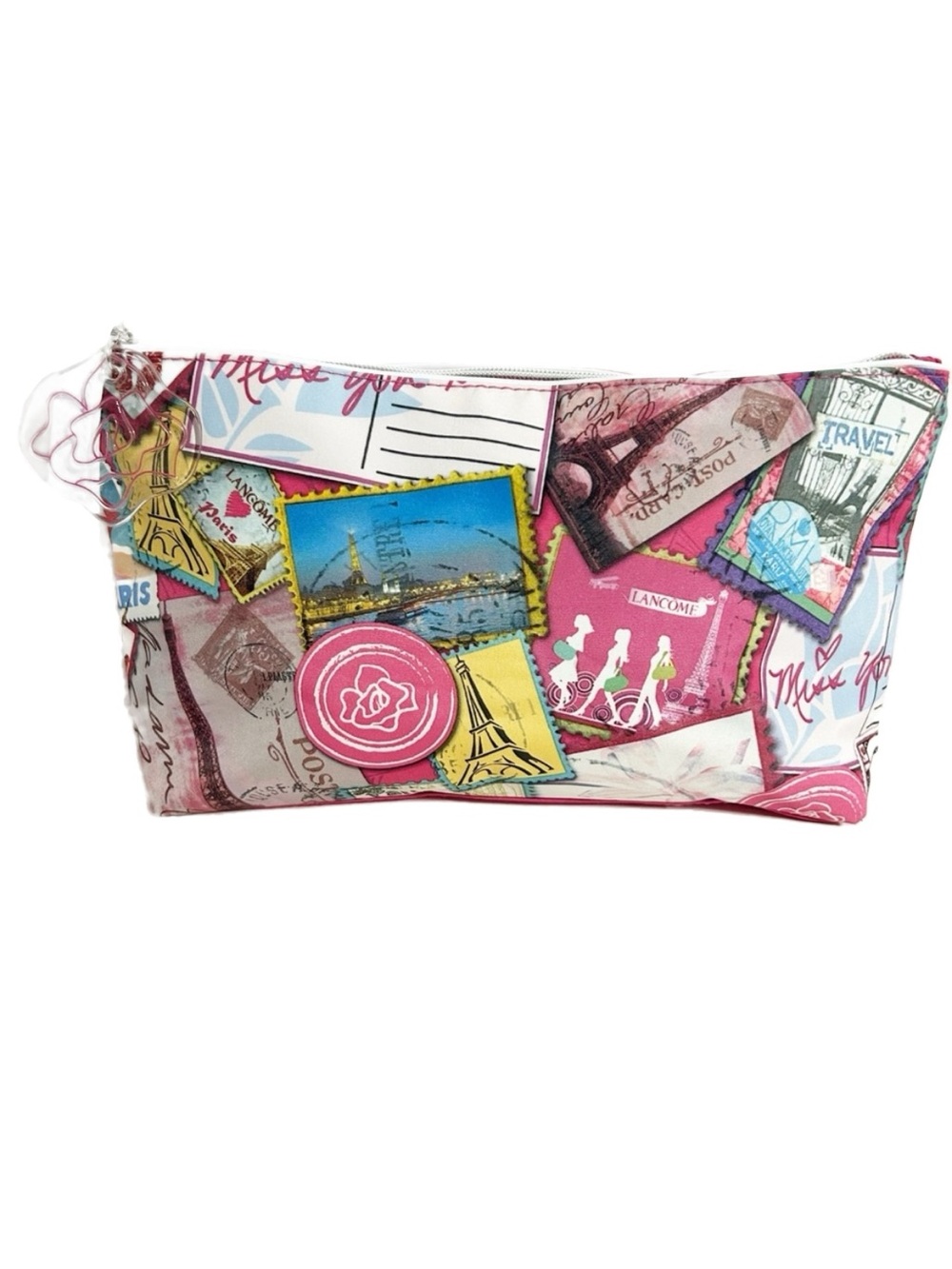 LANCOME I Love You To Paris Multicolor Travel Makeup Bag Zip Closure Fully Lined